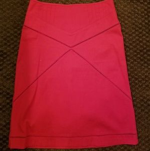 Red mid length straight skirt